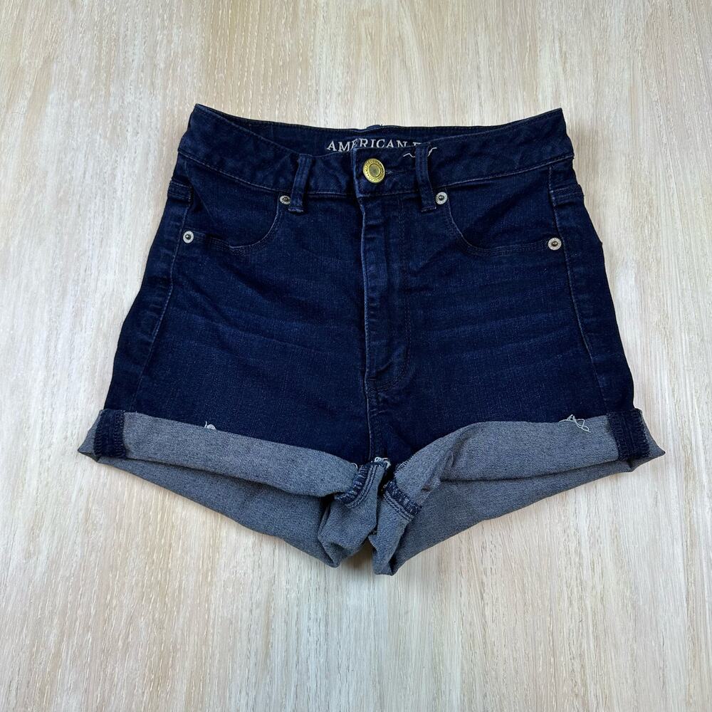 American Eagle Super Stretch Dark Wash Cuffed Hem Casual Denim Jean Shorts 4